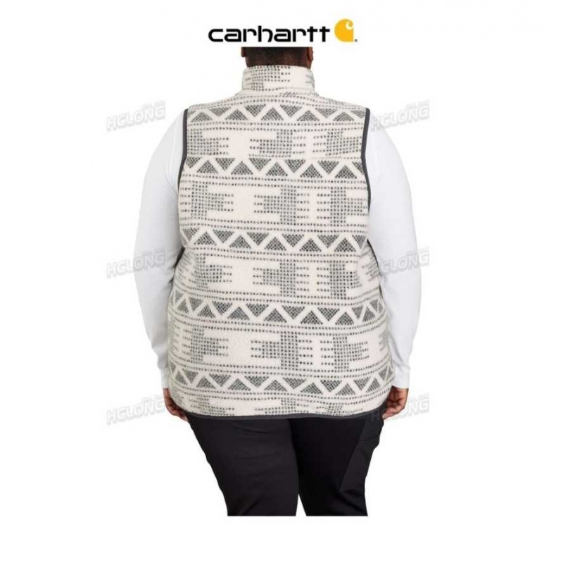 Malt Geometric Print Carhartt Relaxed Fit Fleece Button-Front Vest Malt Geometric - Danmark XRS-0058589