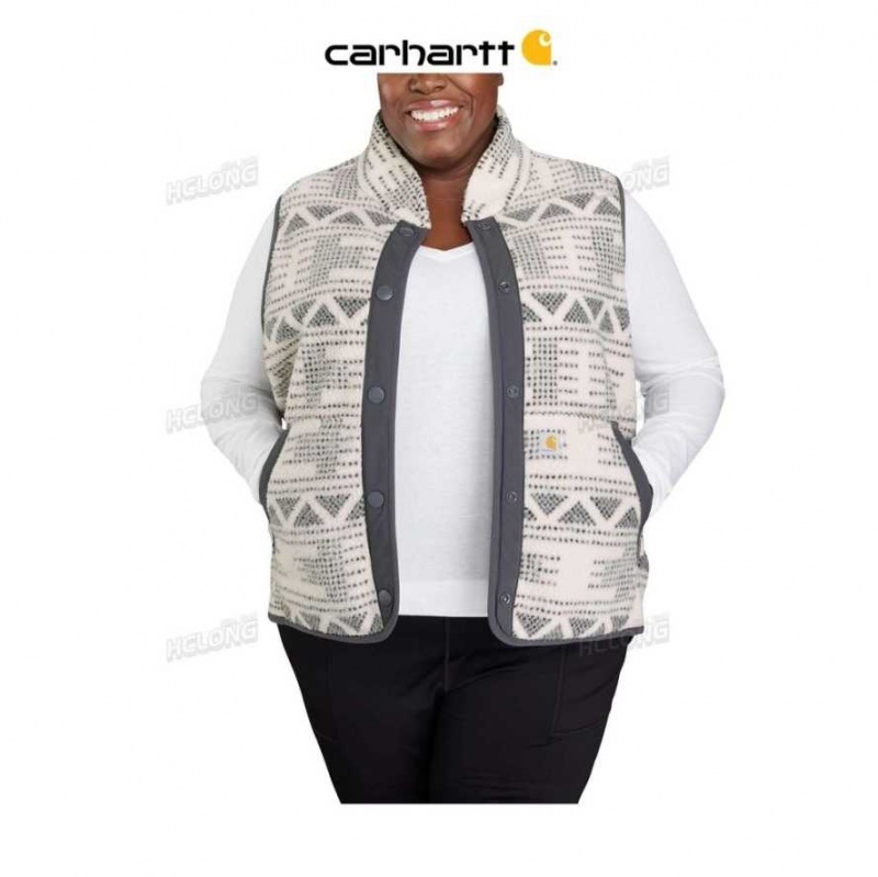 Malt Geometric Print Carhartt Relaxed Fit Fleece Button-Front Vest Malt Geometric - Danmark XRS-0058589