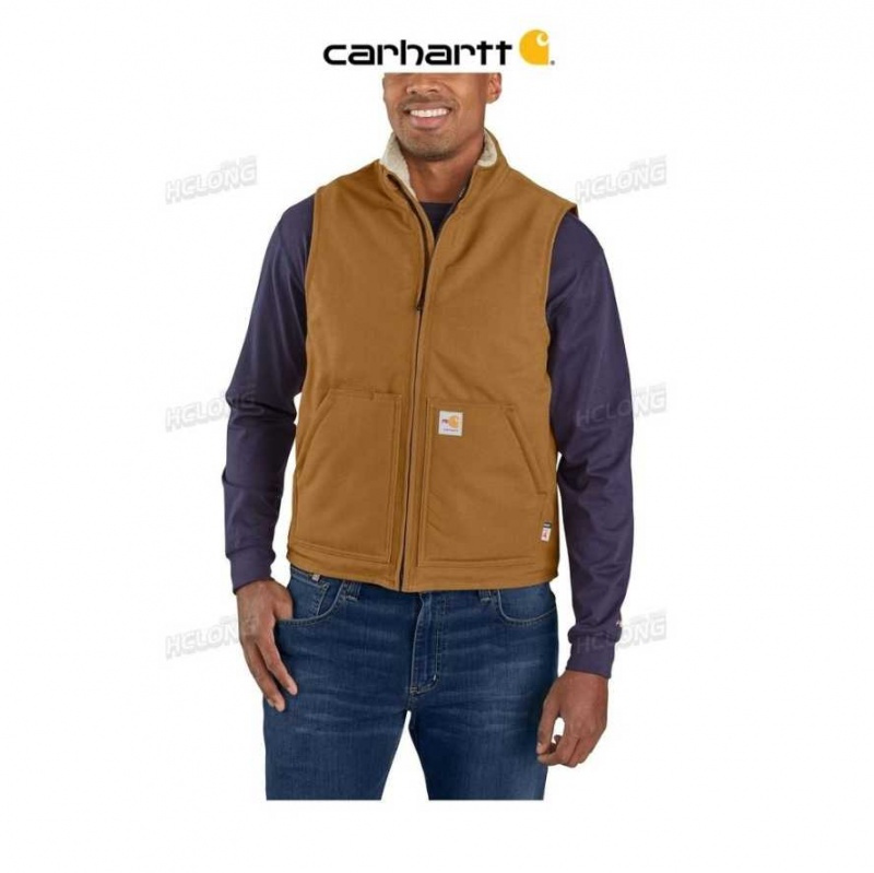 Marron Carhartt Flame-Resistant Duck Sherpa Doublée Vest - Danmark QWY-2796292