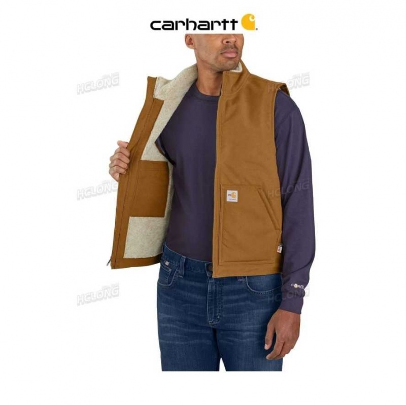 Marron Carhartt Flame-Resistant Duck Sherpa Doublée Vest - Danmark QWY-2796292