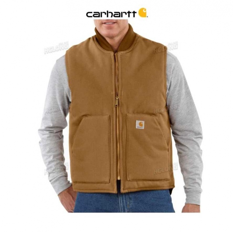 Marron Carhartt Relaxed Fit Firm Duck Insulated Rib Collar Vest - Danmark QCB-0988155