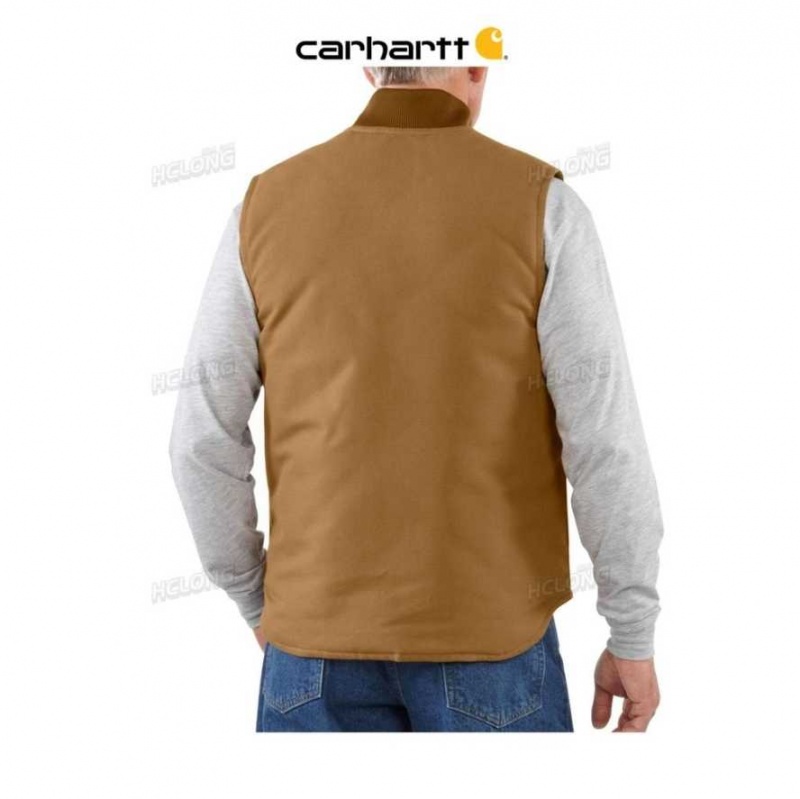 Marron Carhartt Relaxed Fit Firm Duck Insulated Rib Collar Vest - Danmark QCB-0988155