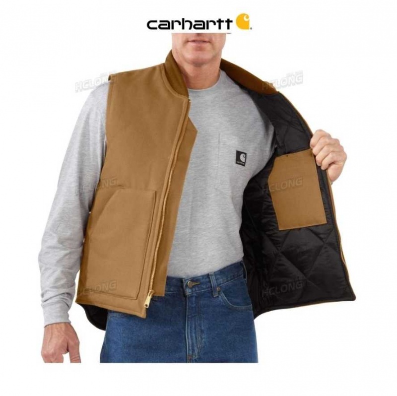 Marron Carhartt Relaxed Fit Firm Duck Insulated Rib Collar Vest - Danmark QCB-0988155