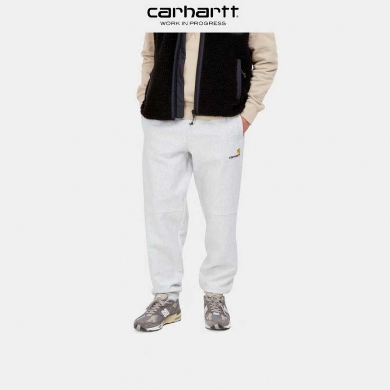 Ash Heather Carhartt Wip American Script Jogging Pant Ash - Danmark YXO-0395412