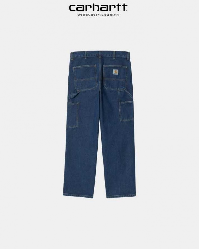 Bleu Carhartt Wip Double Knee Pant - Denim - Danmark LQB-8159670