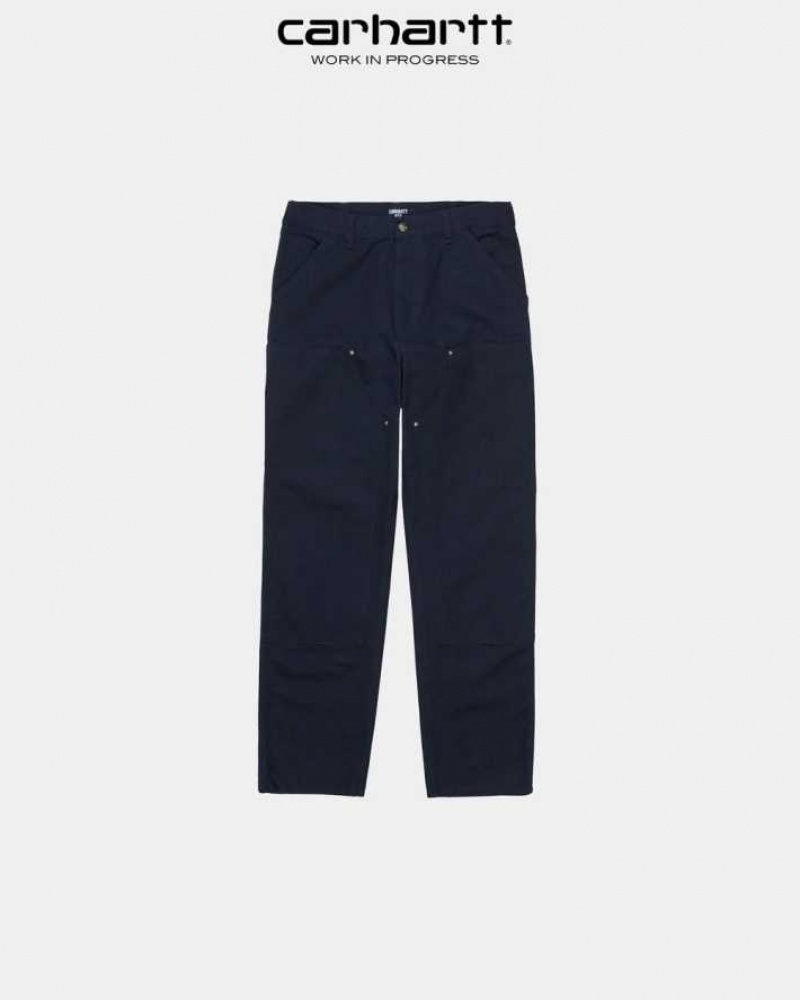 Bleu Marine Foncé Carhartt Wip Double Knee Pant Bleu Marine - Danmark OJX-1028211