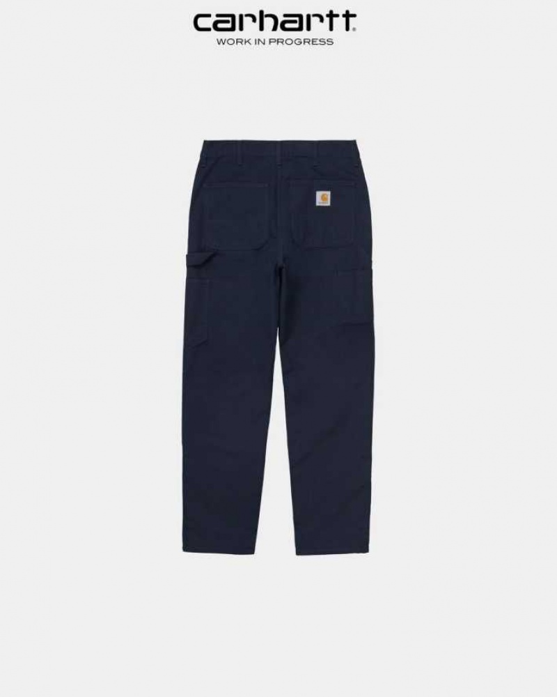 Bleu Marine Foncé Carhartt Wip Double Knee Pant Bleu Marine - Danmark OJX-1028211