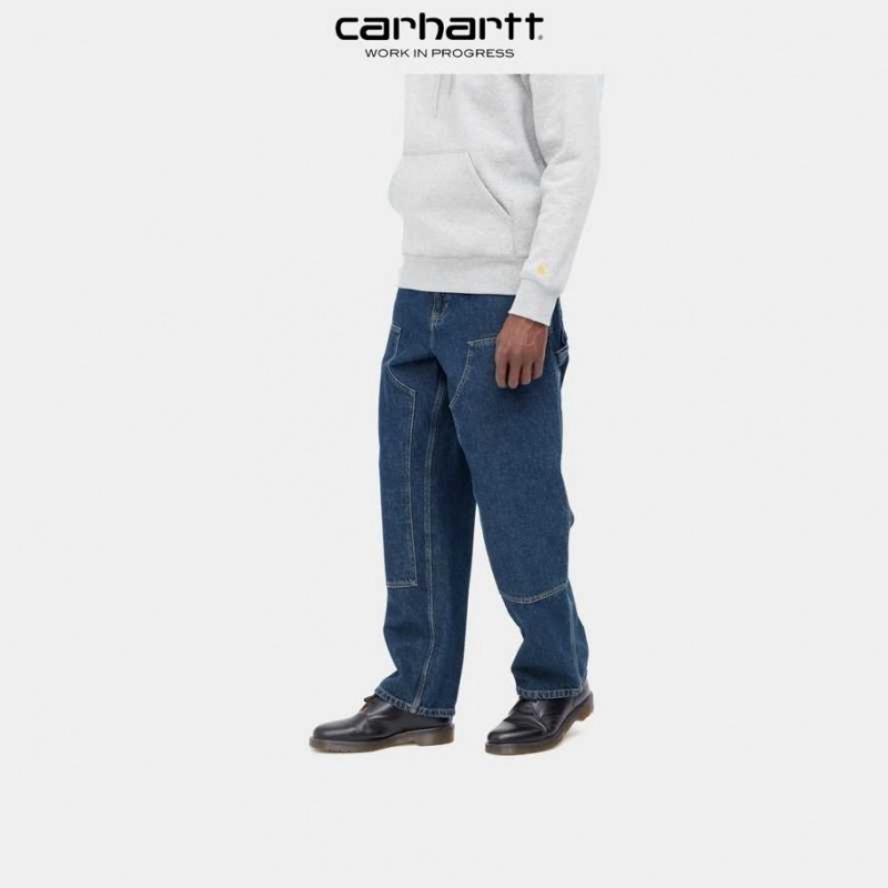 Bleu Carhartt Wip Double Knee Pant - Denim - Danmark LQB-8159670