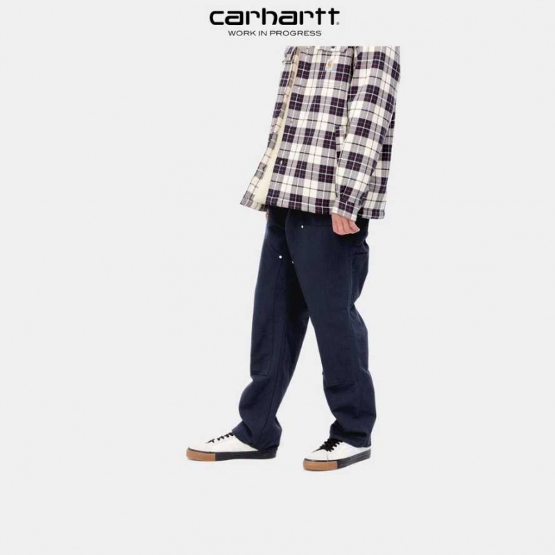 Bleu Marine Foncé Carhartt Wip Double Knee Pant Bleu Marine - Danmark OJX-1028211