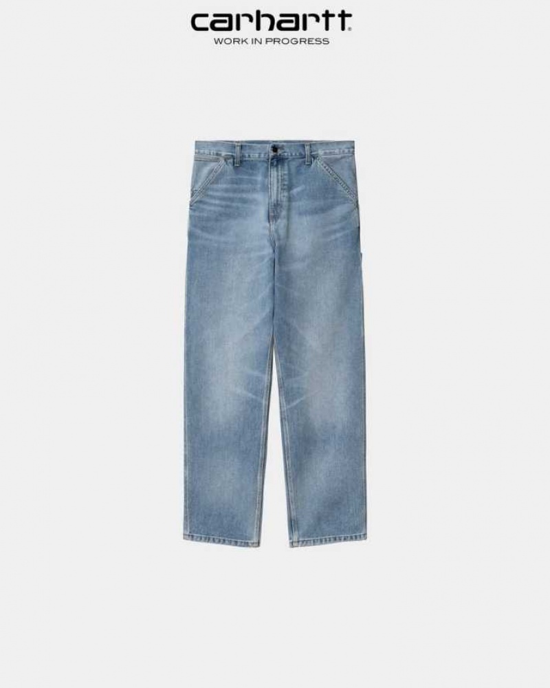 Bleu Carhartt Wip Single Knee Pant - Denim - Danmark ZRZ-9578297