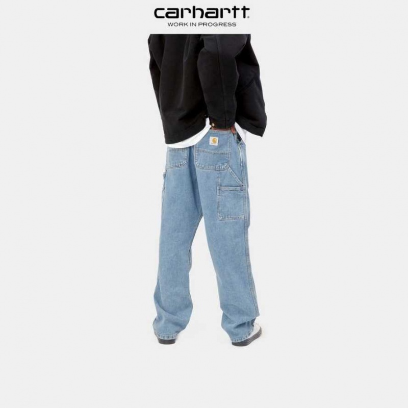 Bleu Carhartt Wip Single Knee Pant - Denim - Danmark GSF-9199125