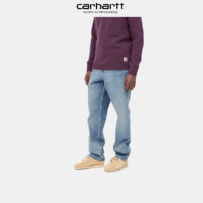 Bleu Carhartt Wip Single Knee Pant - Denim - Danmark ZRZ-9578297