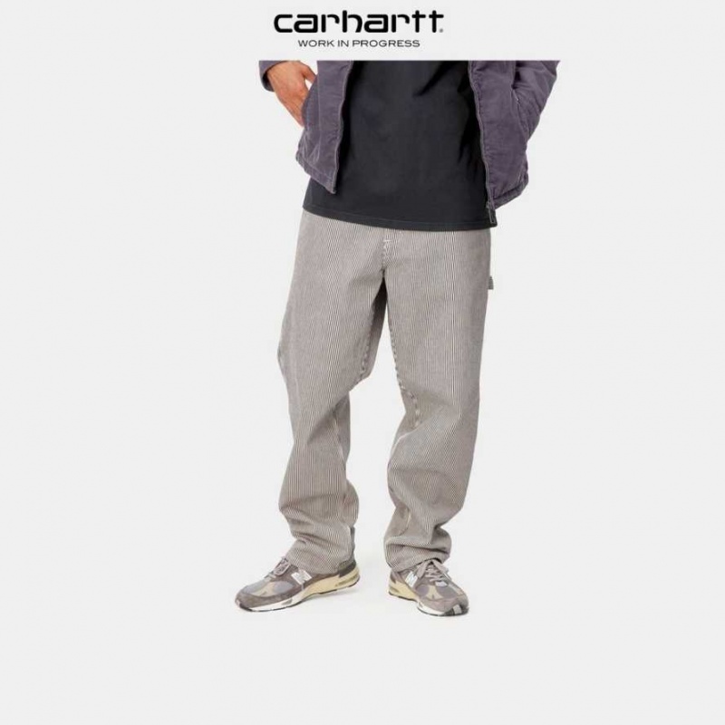 Blanche Bleu Carhartt Wip Single Knee Pant - Hickory Stripe Blanche - Danmark OHM-6093610