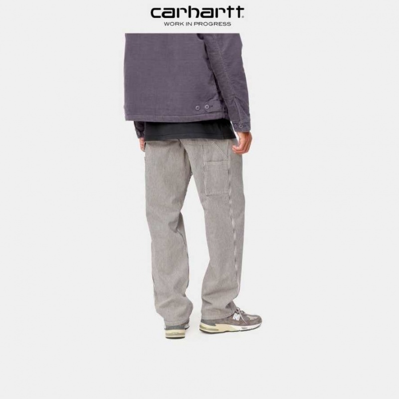 Blanche Bleu Carhartt Wip Single Knee Pant - Hickory Stripe Blanche - Danmark OHM-6093610