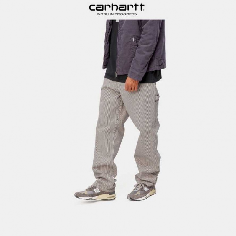 Blanche Bleu Carhartt Wip Single Knee Pant - Hickory Stripe Blanche - Danmark OHM-6093610