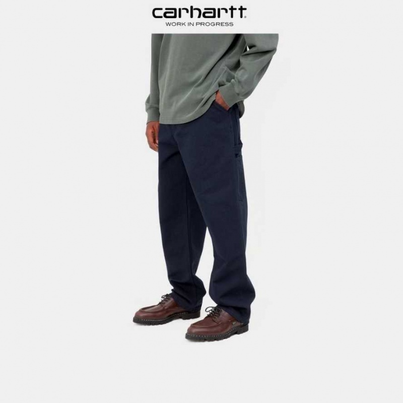 Bleu Marine Foncé Carhartt Wip Single Knee Pant Bleu Marine - Danmark XYZ-1249790