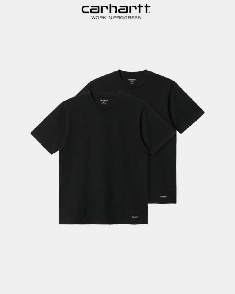 Noir Carhartt Wip Standard Crew Neck T-Shirt (2 Pack) - Danmark FIE-6168627