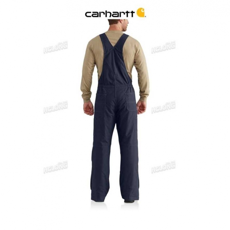 Bleu Marine Foncé Carhartt Flame-Resistant Quick Duck Bib Overall Quilt-Doublée Bleu Marine - Danmark ZWQ-1996375