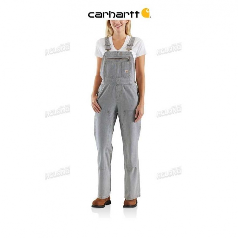 Railroad Stripe Carhartt Rugged Flex Relaxed Fit Denim Railroad Stripe Bib Overall Railroad - Danmark YYG-7617673