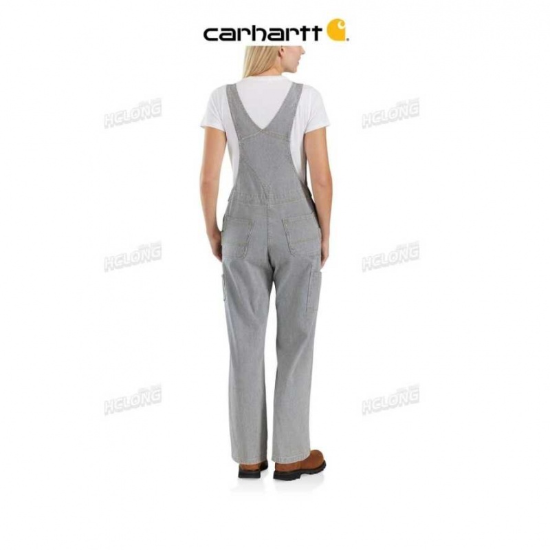 Railroad Stripe Carhartt Rugged Flex Relaxed Fit Denim Railroad Stripe Bib Overall Railroad - Danmark YYG-7617673