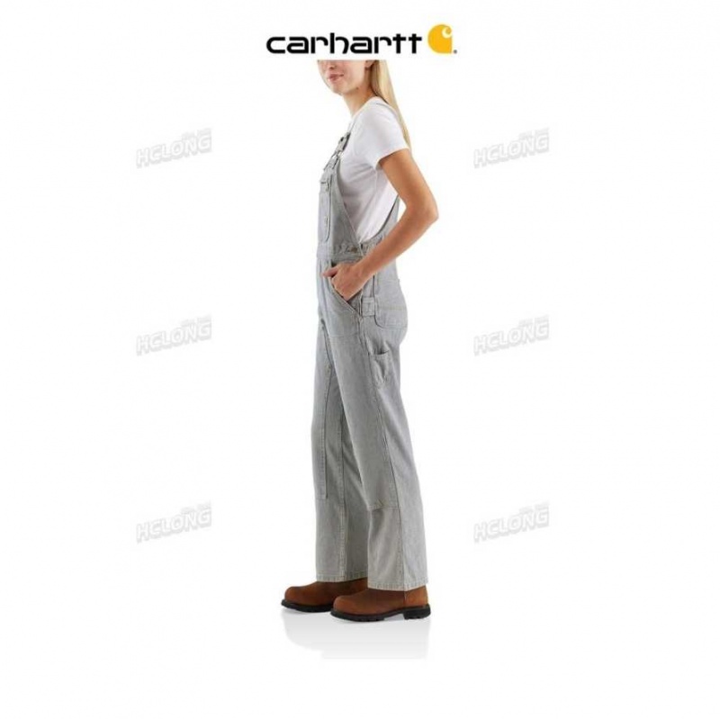 Railroad Stripe Carhartt Rugged Flex Relaxed Fit Denim Railroad Stripe Bib Overall Railroad - Danmark YYG-7617673