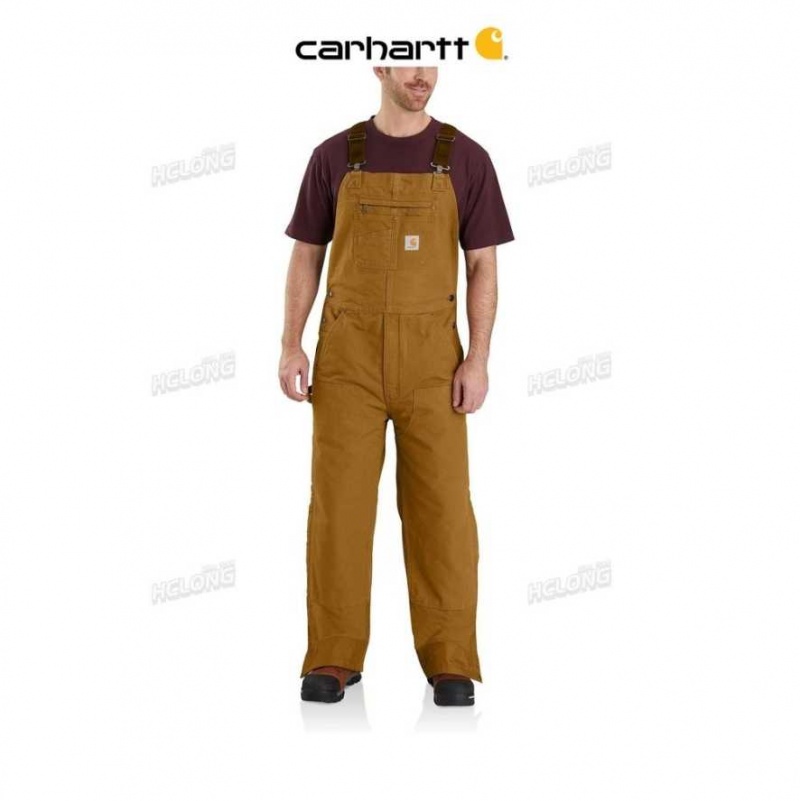 Marron Carhartt Loose Fit Washed Duck Insulated Bib Overall - Danmark VIE-6106592