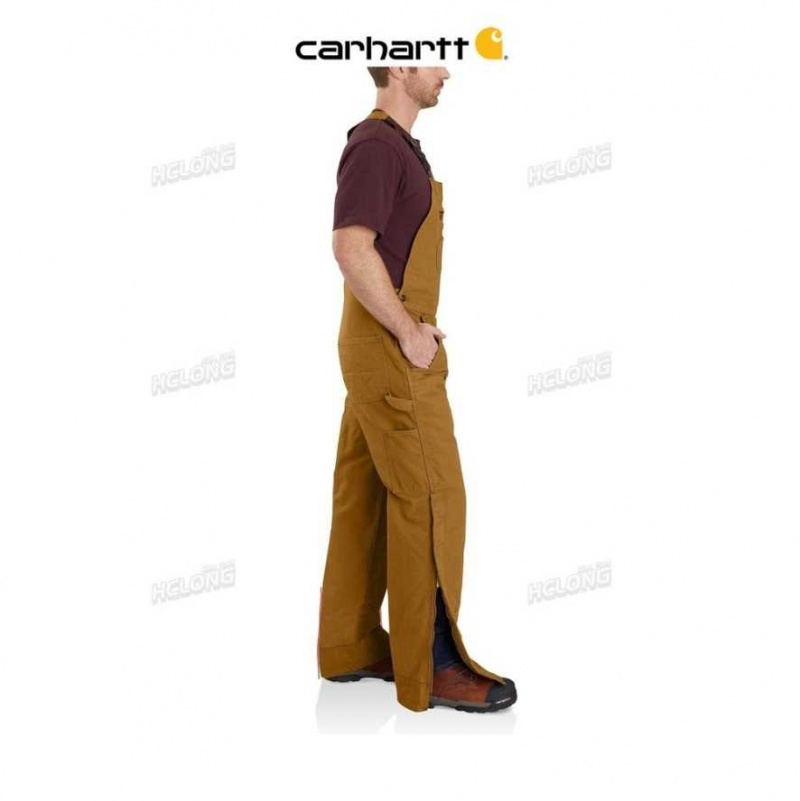 Marron Carhartt Loose Fit Washed Duck Insulated Bib Overall - Danmark VIE-6106592