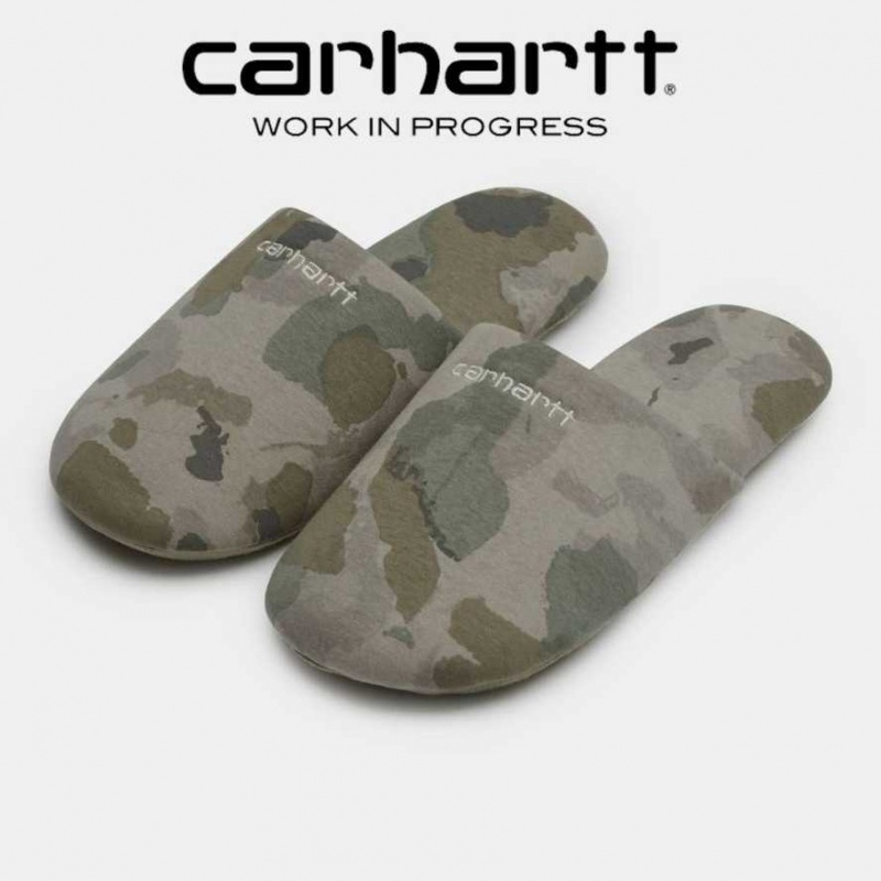 Camouflage Carhartt Wip Script Embroidery Slippers - Danmark IXQ-8419511