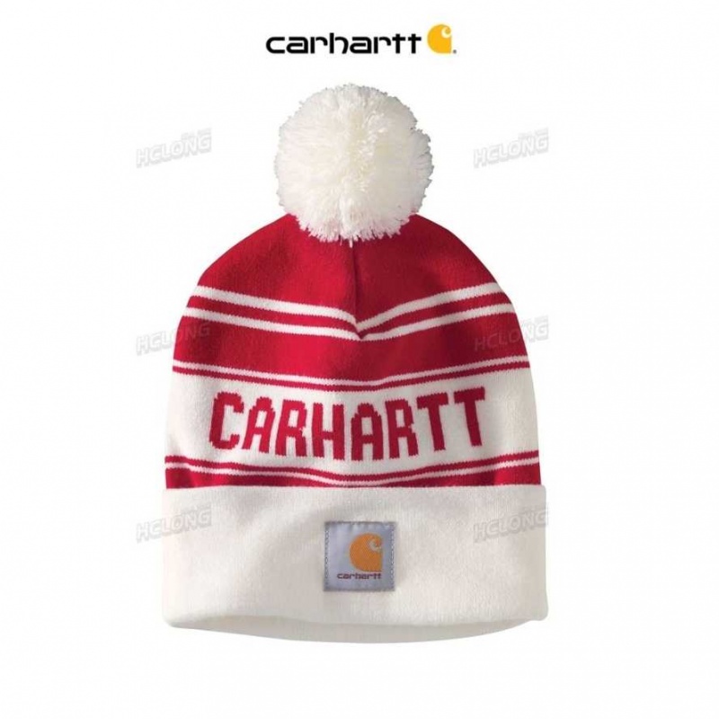 Rouge Carhartt Knit Pom-Pom Cuffed Logo Beanie - Danmark XVQ-2752115