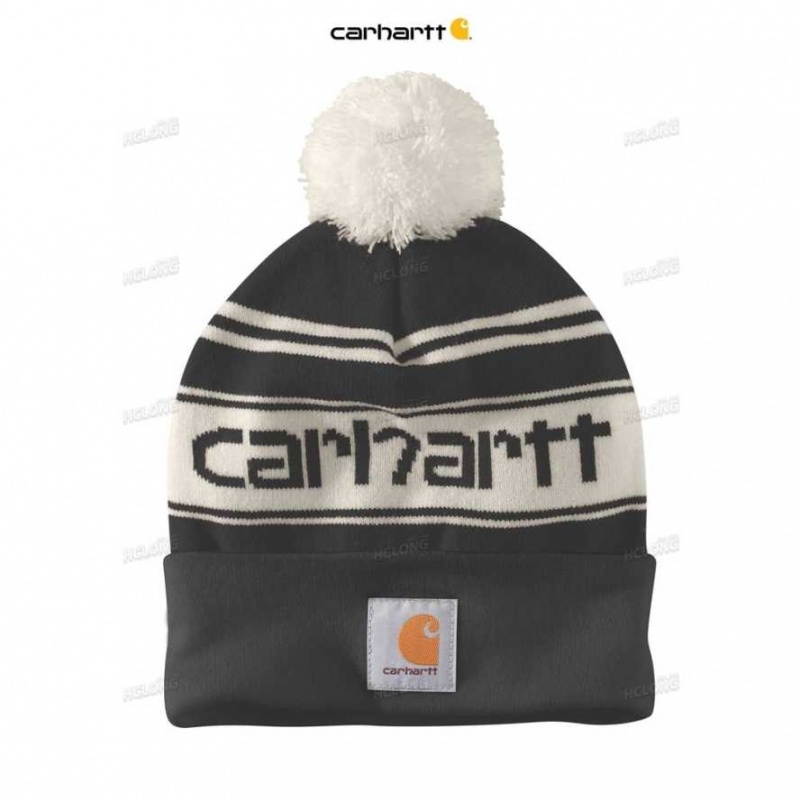 Noir Carhartt Knit Pom-Pom Cuffed Logo Beanie - Danmark GSN-8360734