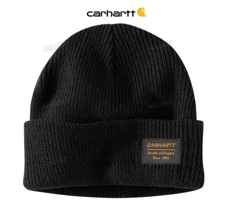 Noir Carhartt Knit Rugged Patch Beanie - Danmark HYE-8818348