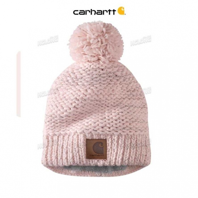 Rose Carhartt Rib Knit Sherpa-Doublée Pom-Pom Beanie - Danmark AGN-8315120