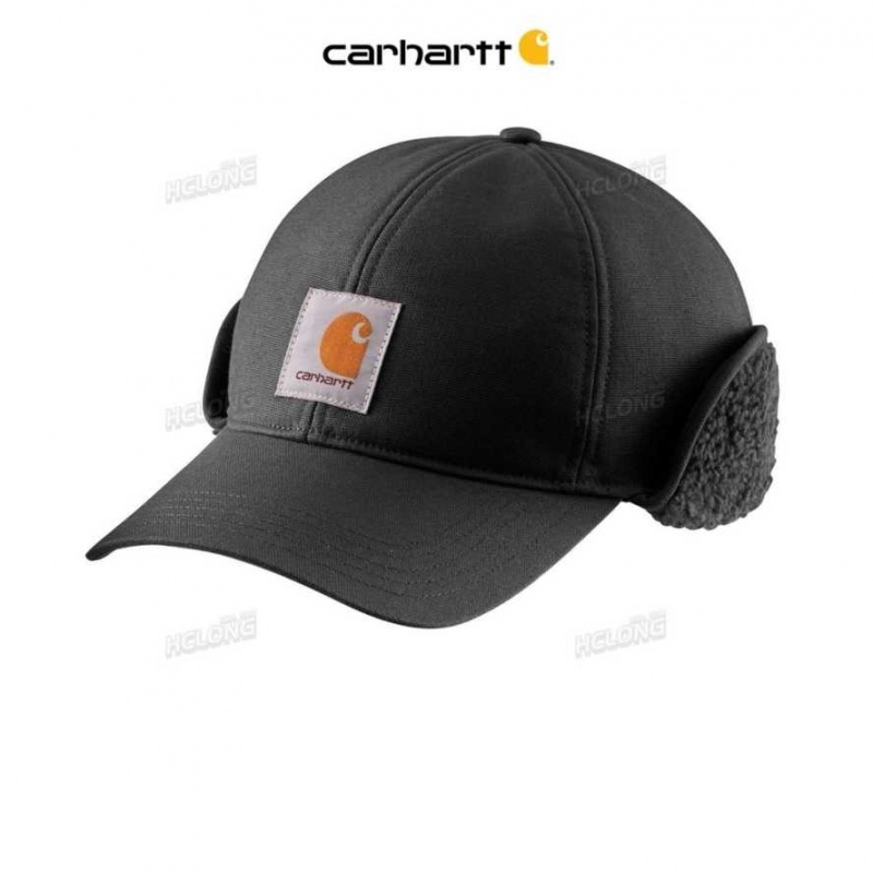 Noir Carhartt Rain Defender Tela Earflap Cap - Danmark HUB-1578402