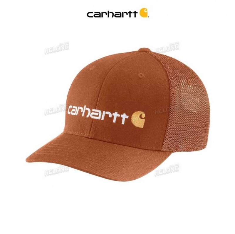 Burnt Sienna Carhartt Rugged Flex Fitted Tela Mesh-Back Logo Graphique Cap Burnt - Danmark APY-0734643