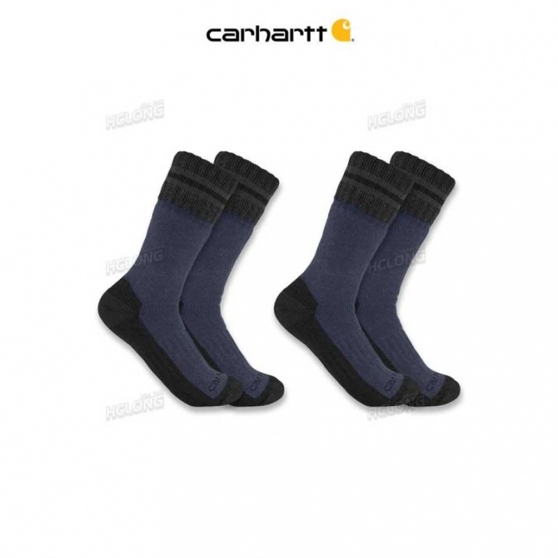 Bleu Marine Carhartt Heavyweight Synthétique-Laine Blend Boot Sock 2-Pack Bleu - Danmark NGG-7816891