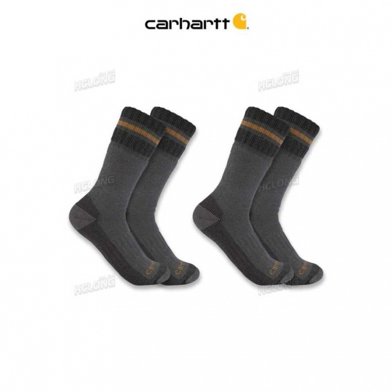 Carbon Heather Carhartt Heavyweight Synthétique-Laine Blend Boot Sock 2-Pack Carbon - Danmark YUF-7064234