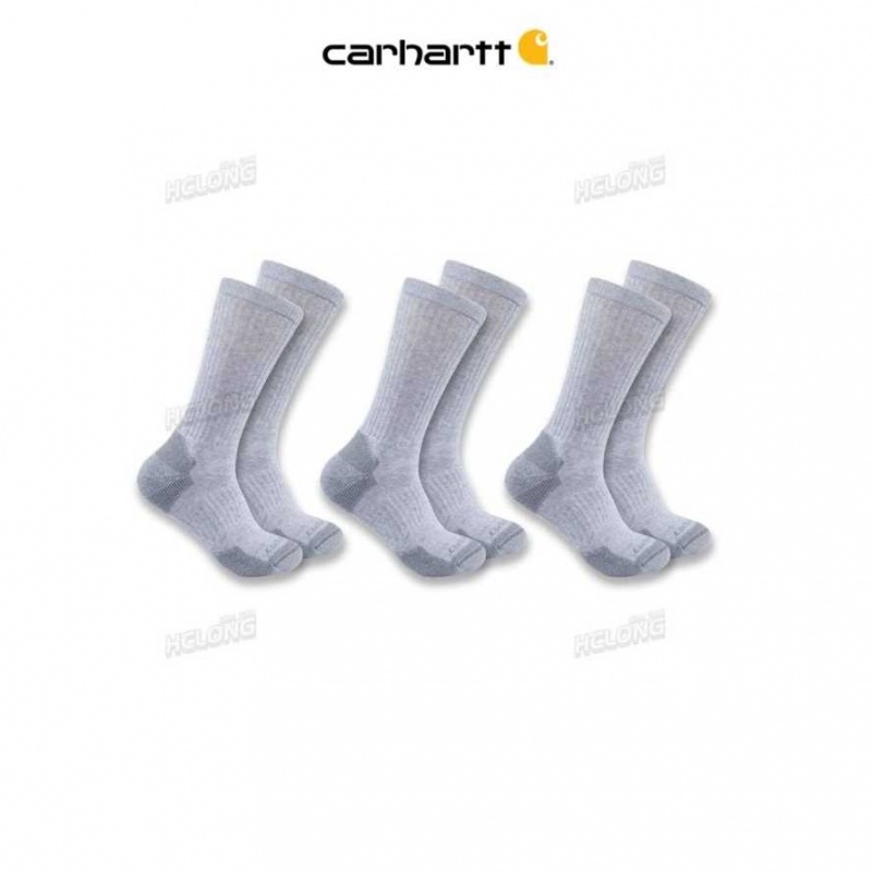 Gray Carhartt Midweight Coton Blend Crew Sock 3-Pack - Danmark ASL-4098503