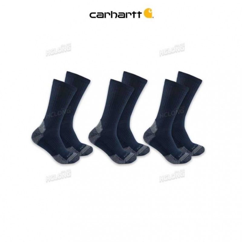 Bleu Marine Carhartt Midweight Coton Blend Crew Sock 3-Pack Bleu - Danmark LCL-3121064