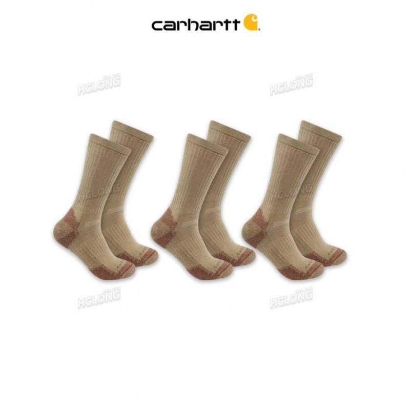 Kaki Carhartt Midweight Coton Blend Crew Sock 3-Pack - Danmark LGU-8302844