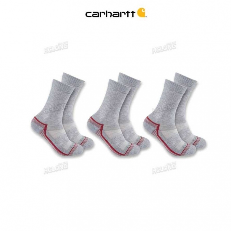 Gray Carhartt Force Midweight Crew Sock 3 Pack - Danmark QFI-9179941