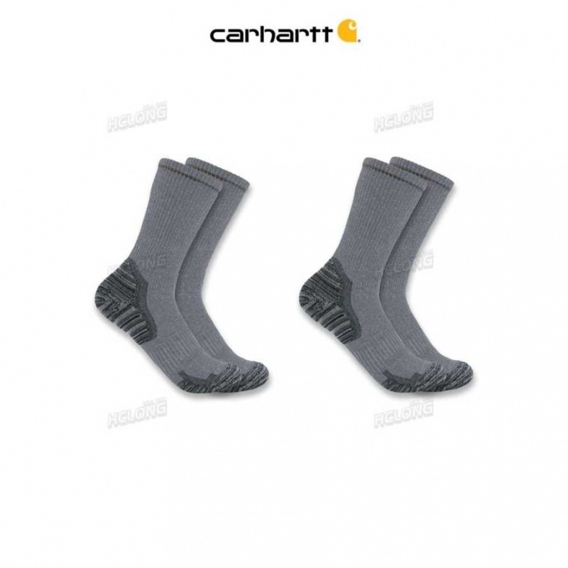 Asphalt Heather Nep Carhartt Force Midweight Synthétique-Laine Blend Crew Sock 2-Pack Asphalt Heather - Danmark LJR-8221427