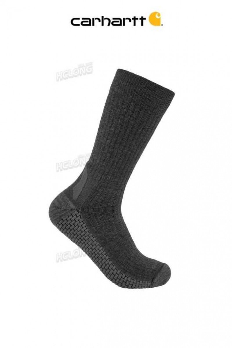 Carbon Heather Carhartt Force Grid Midweight Merino Laine Blend Crew Sock Carbon - Danmark OLE-1691261