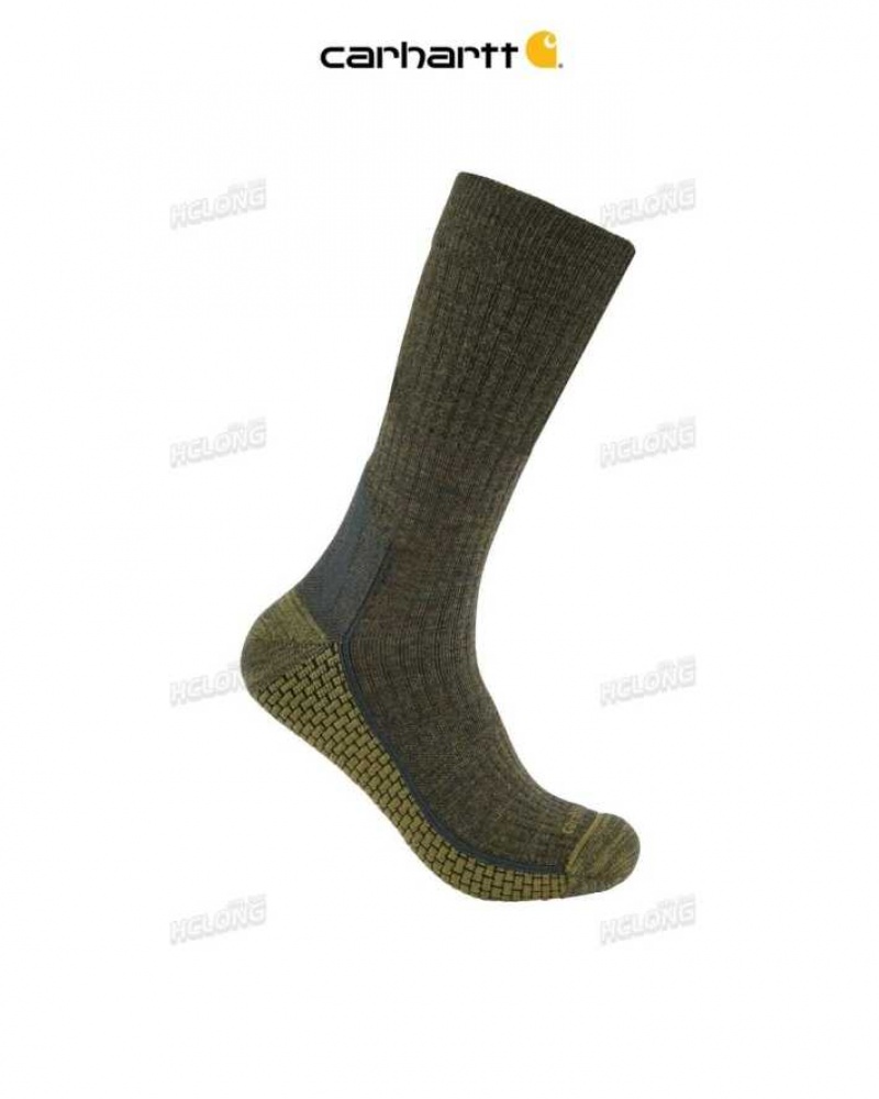 Vert Olive Carhartt Force Grid Midweight Merino Laine Blend Crew Sock Vert - Danmark UVD-6474077