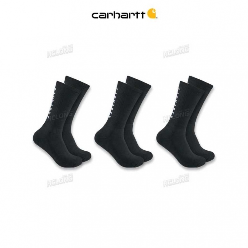 Noir Carhartt Force Midweight Logo Crew Sock 3-Pack - Danmark GHR-9390278