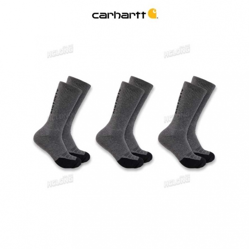 Carbon Heather Carhartt Force Midweight Logo Crew Sock 3-Pack Carbon - Danmark ZCV-1242119