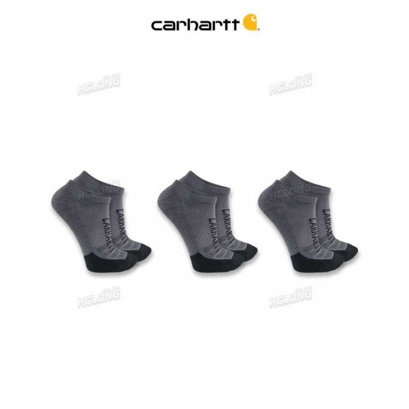 Carbon Heather Carhartt Force Midweight Logo Low Cut Sock 3-Pack Carbon - Danmark LJN-5071455