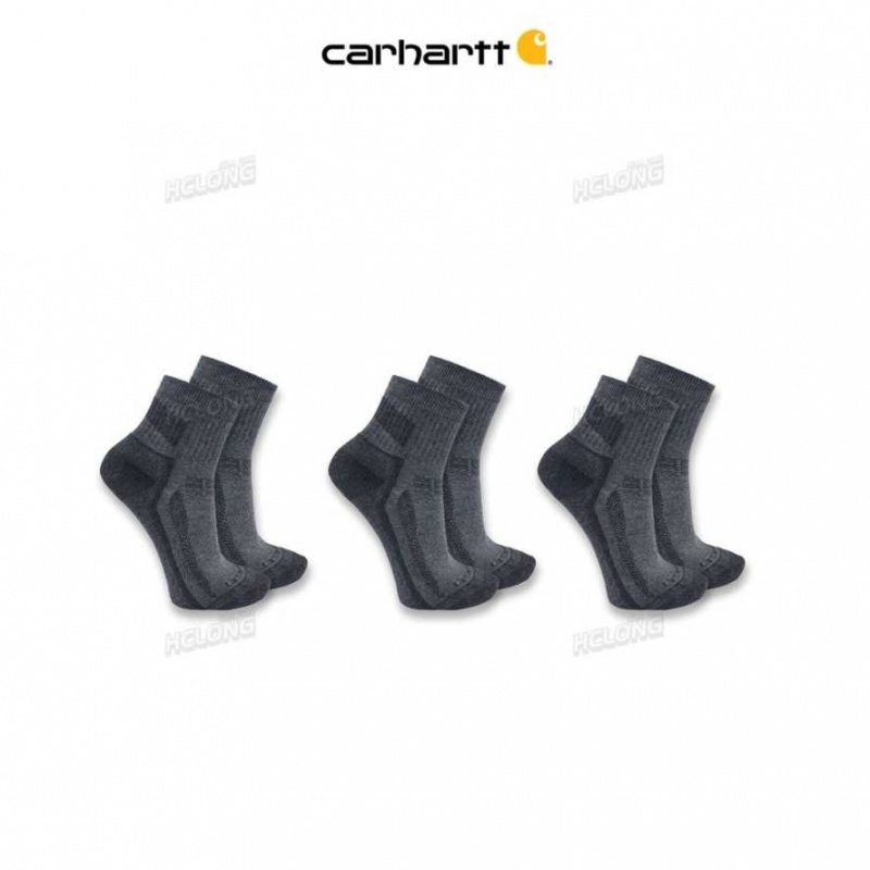 Charcoal Carhartt Force Midweight Quarter Sock 3-Pack - Danmark WYF-1322619