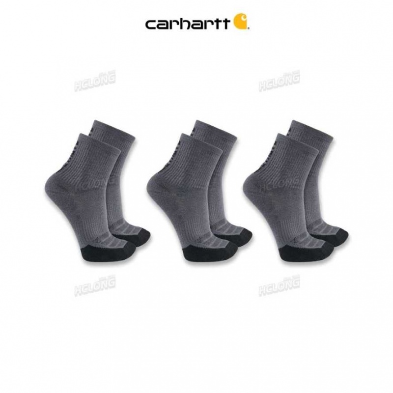 Carbon Heather Carhartt Force Midweight Logo Corta Crew Sock 3-Pack Carbon - Danmark FXJ-9542973