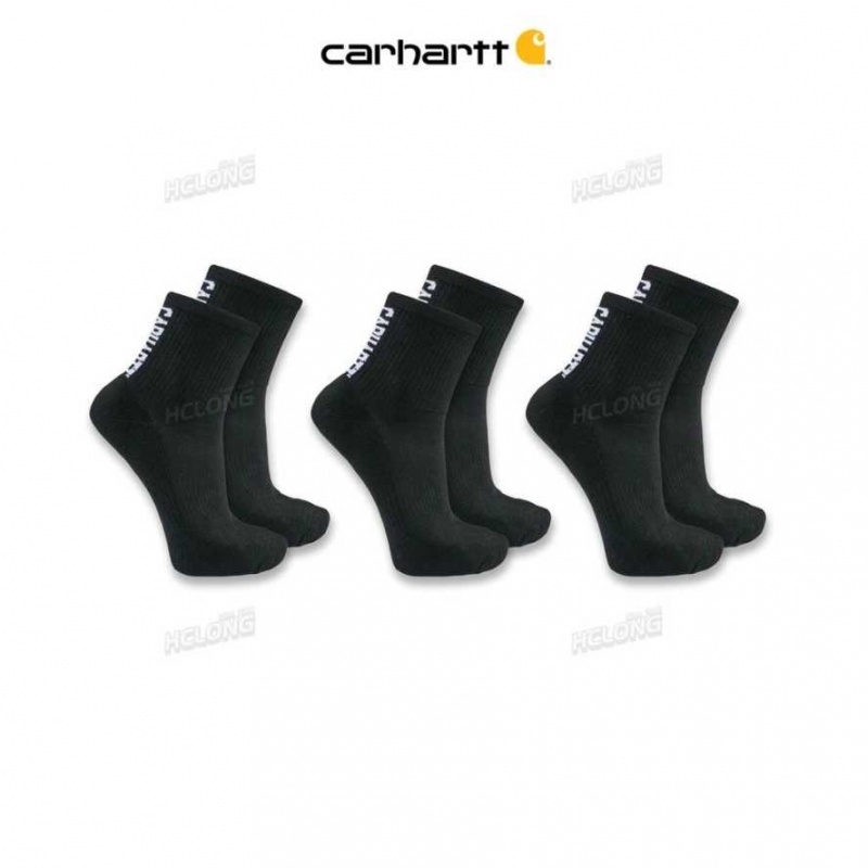 Noir Carhartt Force Midweight Logo Corta Crew Sock 3-Pack - Danmark NOM-5498962