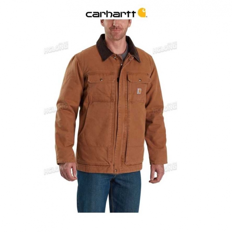 Marron Carhartt Full Swing Relaxed Fit Washed Duck Insulated Traditional Coat - Danmark KMQ-1105757